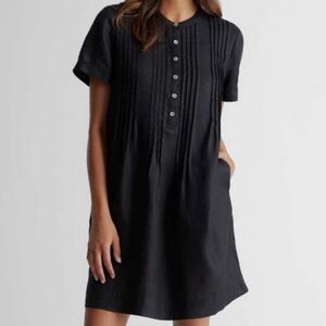 Quince European Linen Short Sleeve Swing Dress Womens Size Small Black Pintuck